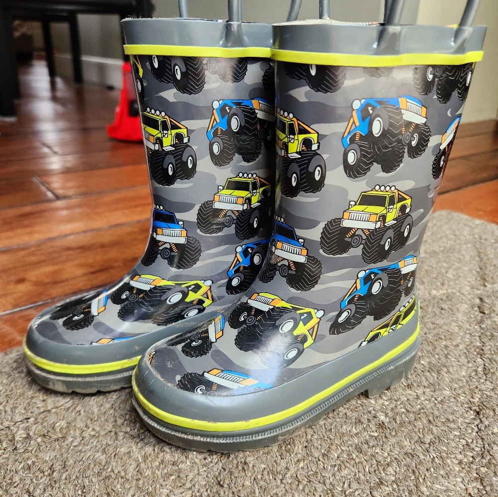 Western Chief Kids Monster Truck Rain Boots - Gray and Yellow